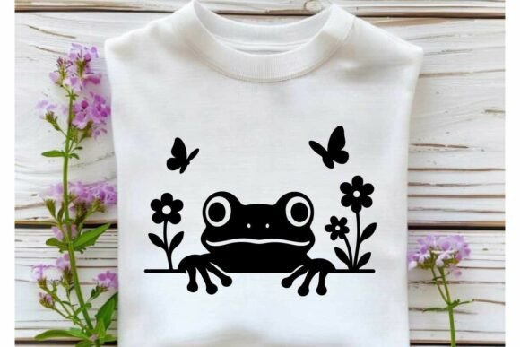 Free Peeking Frog SVG PNG Floral Vector