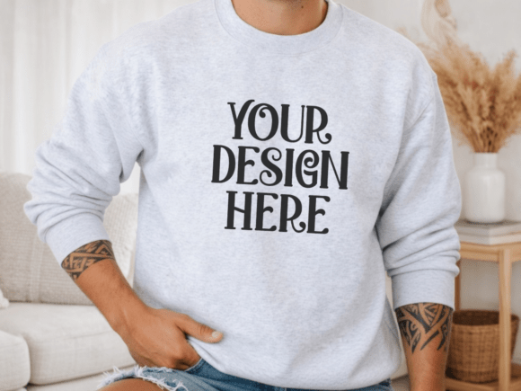 Gildan 18000 Ash Mens Sweatshirt Mockup
