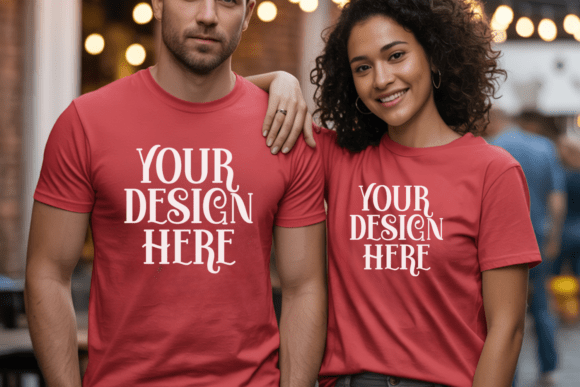 Gildan 5000 T-Shirt Couple Mockup: Elevate Your Product Displays with Realistic Design