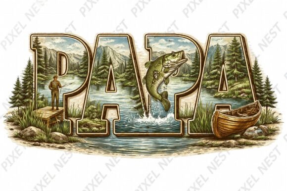 Papa Fishing Scene Sublimation: A Versatile Design Asset for Creative Projects