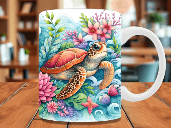 Pastel Watercolor Floral Turtle Mug Wrap