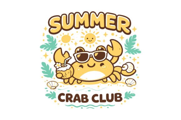 Summer Crab Club Beach Vector