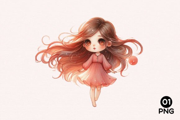 Watercolor Cherry Girl Clipart Design