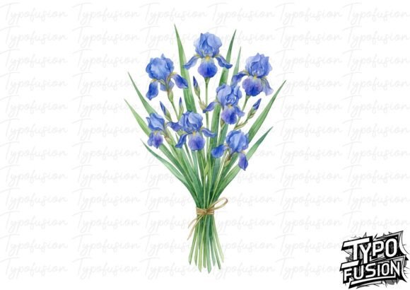 Watercolor Iris Bouquet PNG for Creative Projects