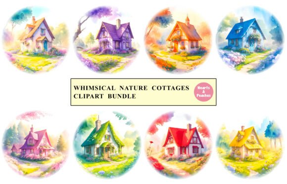 Whimsical Nature Cottages Clipart Bundle